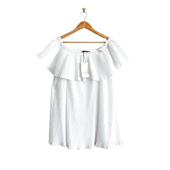 Zara Womens Blouse Off Shoulder Top Pull On Flowy Fit Classic White Small NWT - Picture 1 of 6